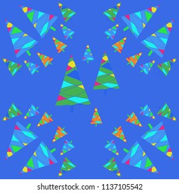 Christmas tree pattern, quadrangles, triangles. Hand drawn.