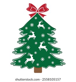 Christmas tree with a pattern of Christmas reindeer