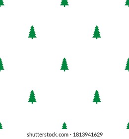 Christmas tree pattern seamless white background. Green forest trees vector illustration.