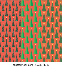 Christmas tree pattern set on red background
