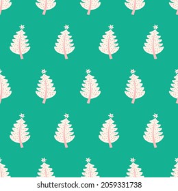 Christmas tree pattern vector background. Cute festive seamless repeat design. Cute seasonal illustration.