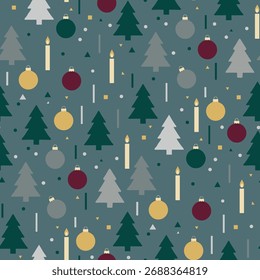 Vetor de padrões de árvore de Natal. Padrão de árvore de Natal sem costura com Bauble e vela. Elegante celebração sem emenda padrão Background.