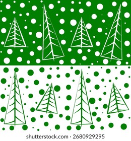 Christmas tree pattern. White polka dot. Festive green background. Vector holiday texture. EPS 10.
