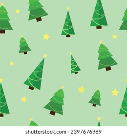 christmas tree pattern,green yellow star,vector illustration