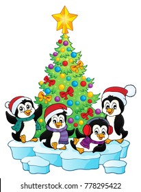 Christmas tree and penguins image 1 - eps10 vector illustration.