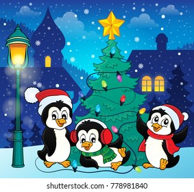 Christmas tree and penguins image 5 - eps10 vector illustration.