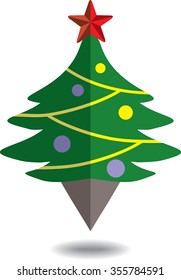 Christmas tree pin map icon. Green fir