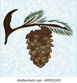 Christmas tree pine cone on a branch handmade decorative light background art abstract creative modern vector