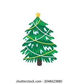 Christmas tree. A pine tree decorated with colorful lights to celebrate Christmas.