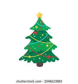 Christmas tree. A pine tree decorated with colorful lights to celebrate Christmas.