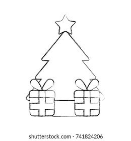 christmas tree pine gifts box celebration festive