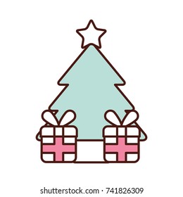 christmas tree pine gifts box celebration festive
