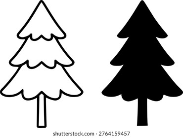 Christmas tree (pine) icon set, in outline and silhouette design