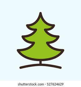 Christmas Tree Pine Minimal Color Flat Line Stroke Icon Pictogram Symbol Illustration