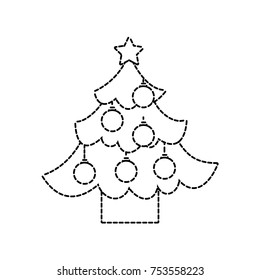 christmas tree pine star and balls decoration party vector illustration