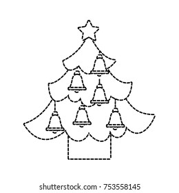 christmas tree pine star and bells decoration party vector illustration