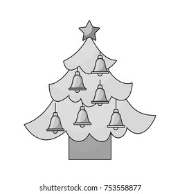 christmas tree pine star and bells decoration party vector illustration