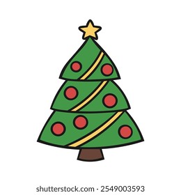 Christmas tree, pine tree vector art illustration isolated on white background. 
