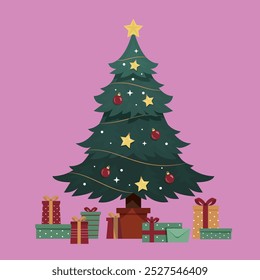 The christmas tree with pink background.