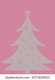 Christmas Tree in pink background. Winter Christmas tree vector background design. Season Greeting card.
