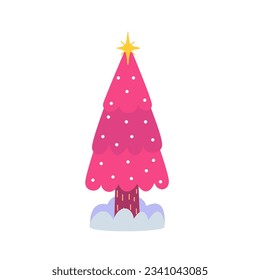 Christmas tree pink. Colorful vector illustration in flat cartoon style