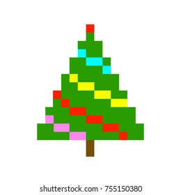 Christmas tree pixel art cartoon retro game style