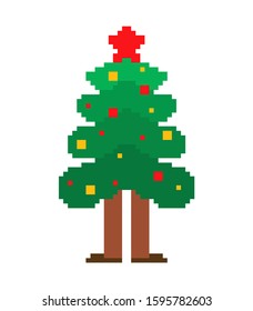 Christmas tree pixel art. Spruce 8 bit. Xmas Pixelate vector illustration
