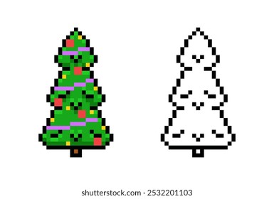 Árvore de Natal em Pixel Art Style. Ilustração de vetor simples