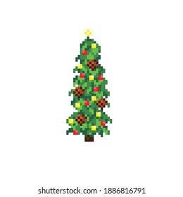 Christmas tree pixel art. Vector illustration.