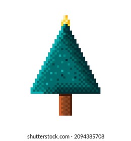Christmas tree pixel art. Vector illustration.