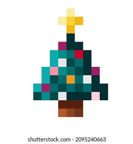 Arte de píxeles de árbol de Navidad. Ilustración vectorial.