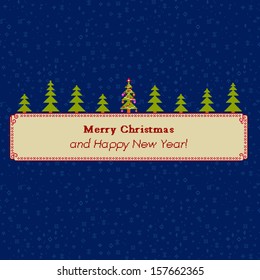 Christmas tree pixel greeting card banner