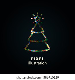 Christmas tree - pixel icon. Vector Illustration. Design logo element. Isolated on black background. It is easy to change to any color.