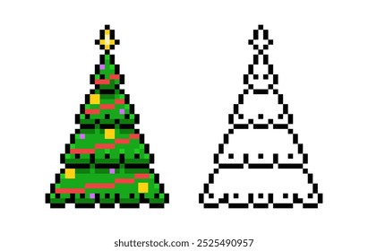Weihnachtsbaum im Pixelstil. Einfache Vektorgrafik