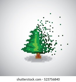 christmas tree in pixel style, pixel style vector illustration