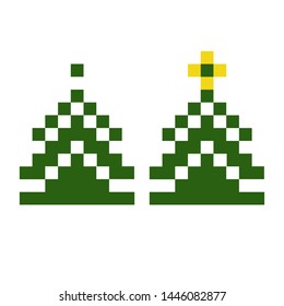 Christmas tree of pixels for Christmas and New Year. Green and decorated with a star on top