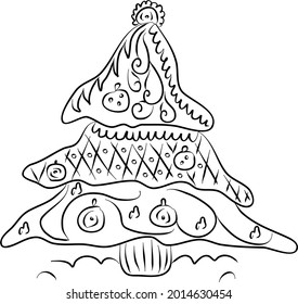 Christmas tree, plant, pine. Coloring book. Zentangle style, doodle.  Colouring page for kids or adult. Vector illustration modern