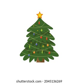 Weihnachtsbaumpostkarte mit Geschenken. Flachstil eps10