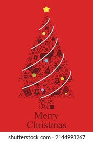 Christmas tree poster, greeting card design, flat icons