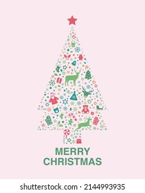 Christmas tree poster, greeting card design, flat icons