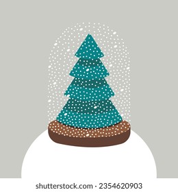 Christmas tree poster on pastel gray background. Creative illustration for holiday greeting cards, banners, wrapping paper, invitation cards, banners and wallpapers