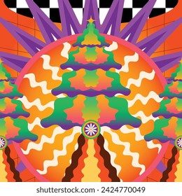 Christmas Tree Poster Retro Psychedelic