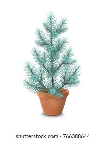 Christmas tree in a pot on a white background. Vector illustration