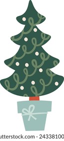 Christmas Tree In Pot Vector Illustration