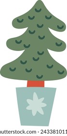 Christmas Tree In Pot Vector Illustration