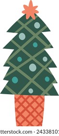 Christmas Tree In Pot Vector Illustration
