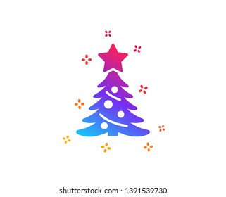 Christmas tree present icon. New year spruce sign. Fir-tree symbol. Dynamic shapes. Gradient design christmas tree icon. Classic style. Vector