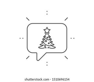 Christmas tree present line icon. Chat bubble design. New year spruce sign. Fir-tree symbol. Outline concept. Thin line christmas tree icon. Vector