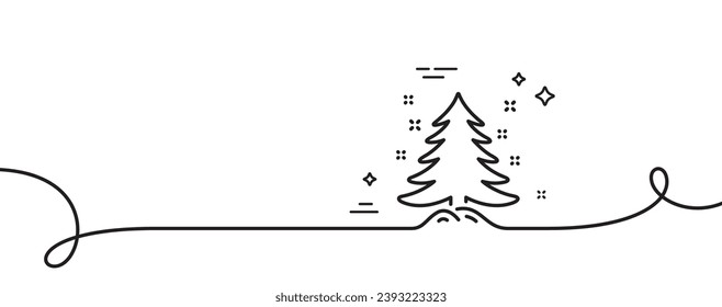 Christmas tree present line icon. Continuous one line with curl. New year spruce sign. Fir-tree symbol. Christmas tree single outline ribbon. Loop curve pattern. Vector