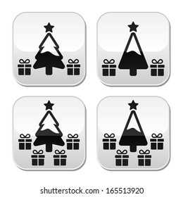 Christmas tree with presents buttons set